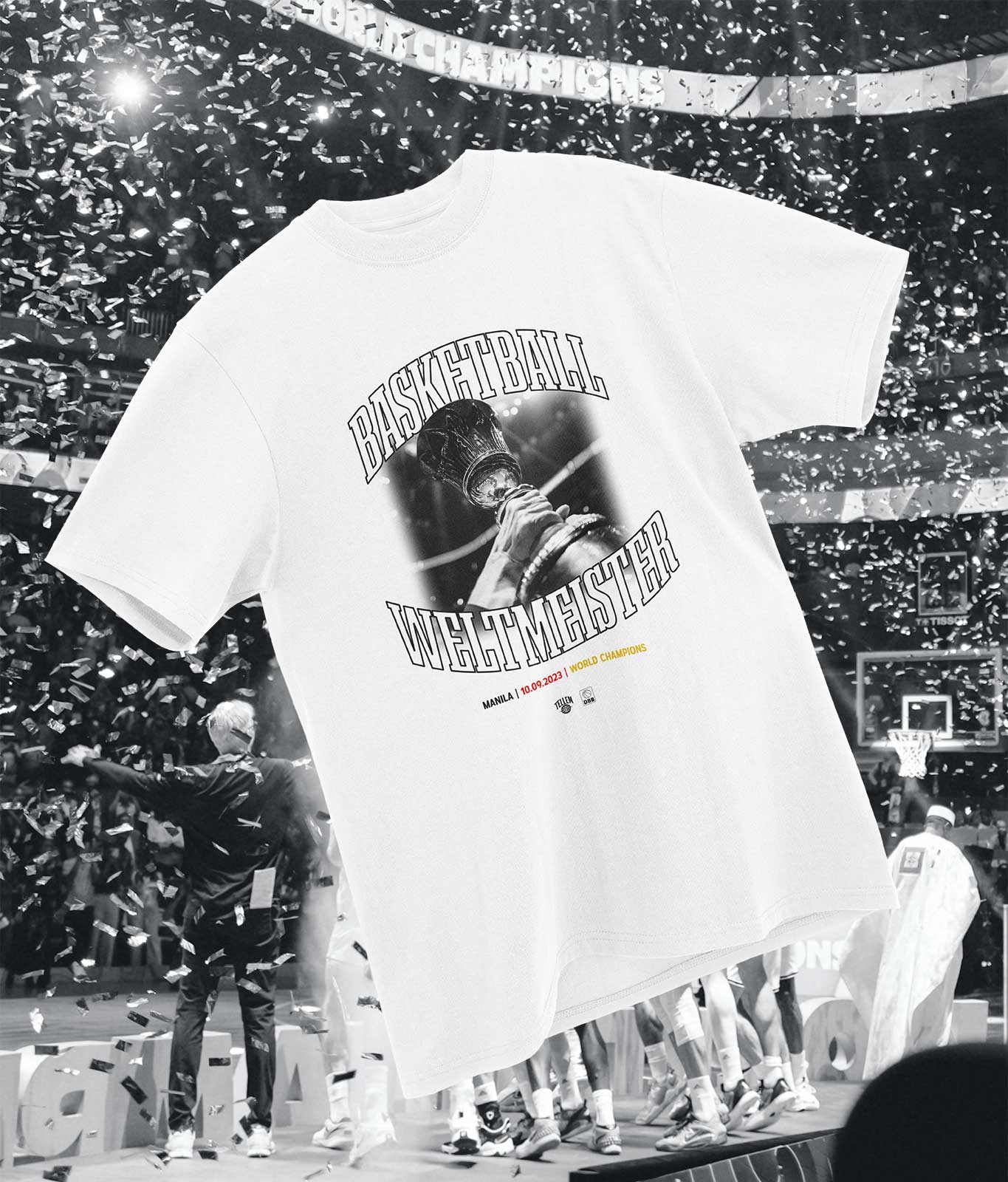 T-Shirt "Basketball Weltmeister 2023" Weiß