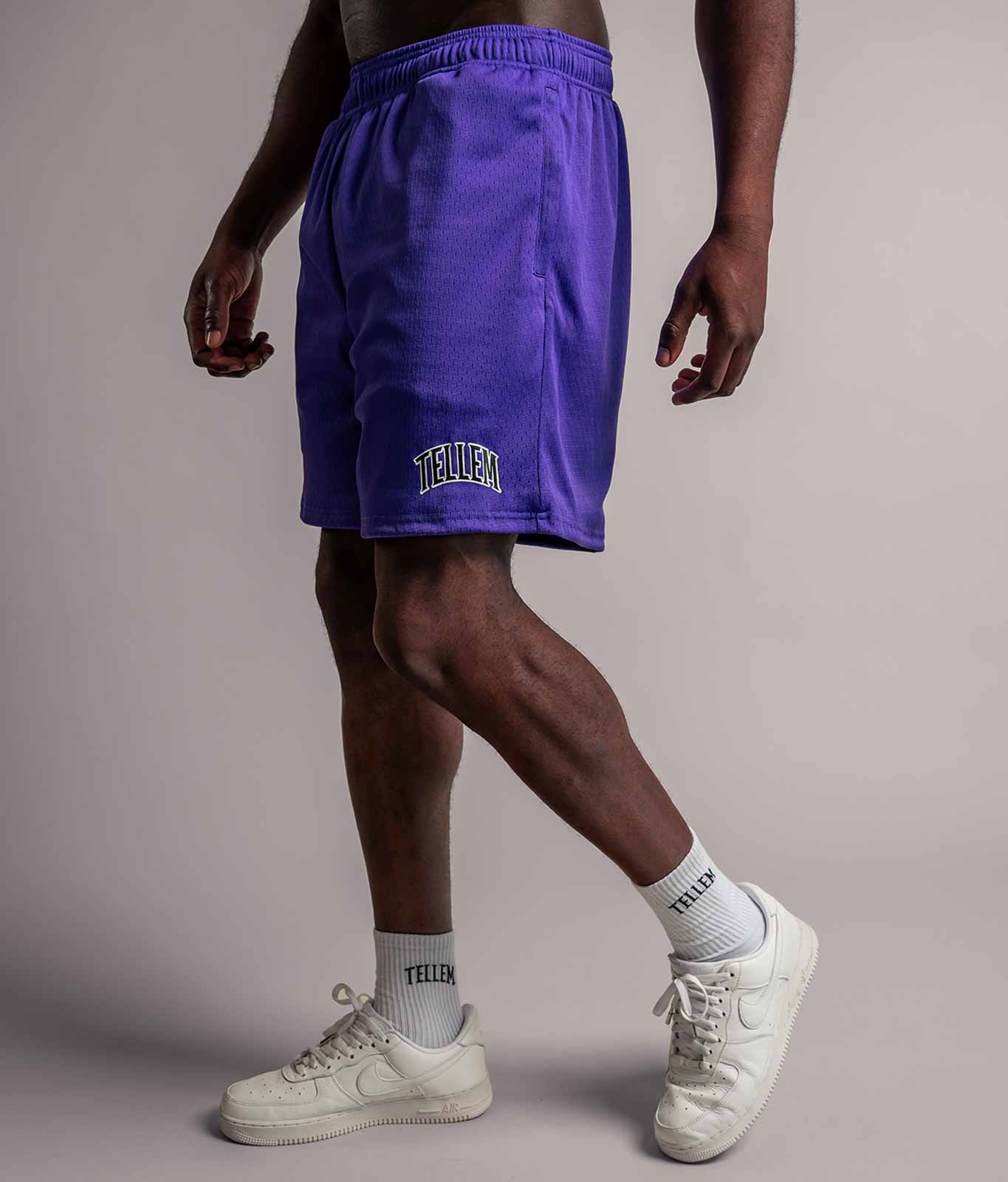 TELLEM Basketball Mesh Shorts Lila Model Tragebild