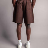 Rückseite von der braunen TELLEM Baumwoll Shorts aus Cotton Twill mit Backpocket