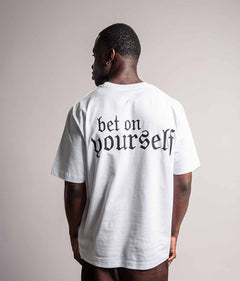 TELLEM Oversize T-Shirt Bet On Yourself Backprint Weiss